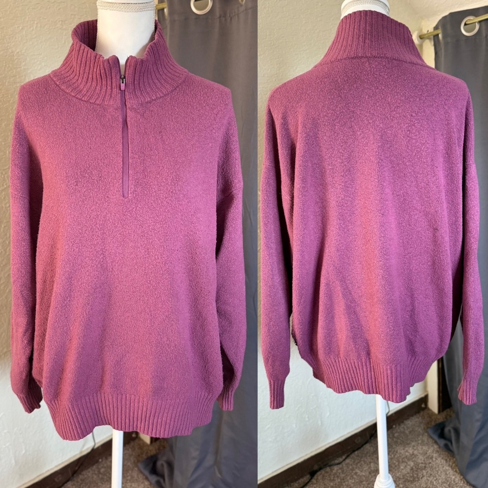 Eddie Bauer Womens Plum Purple Quarter Zip Pullover Sweater Large‎ Wool Blend